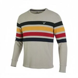 American Eagle Outfitters VTG Fit Striped Waffle Knit Long Sleeve Shirt Mens Med